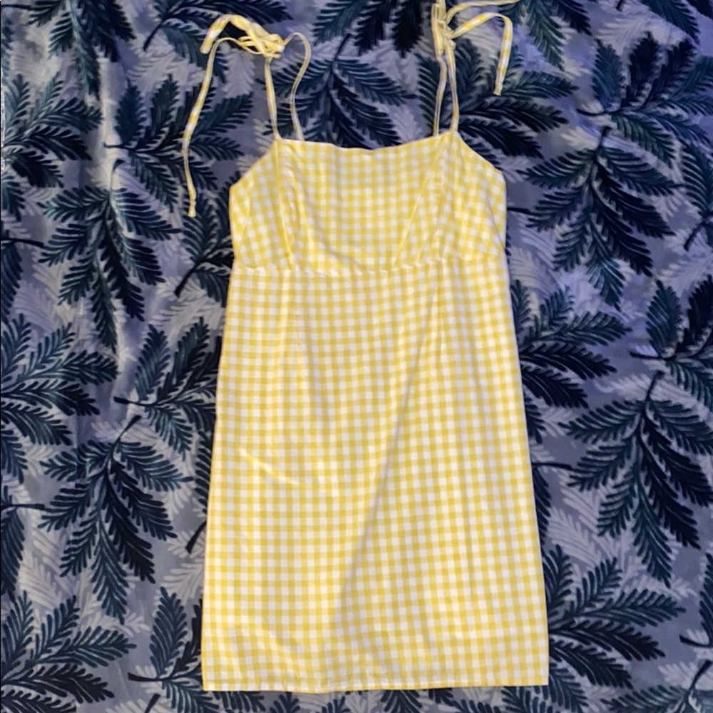 lottie moss Yellow and white checkered print dress